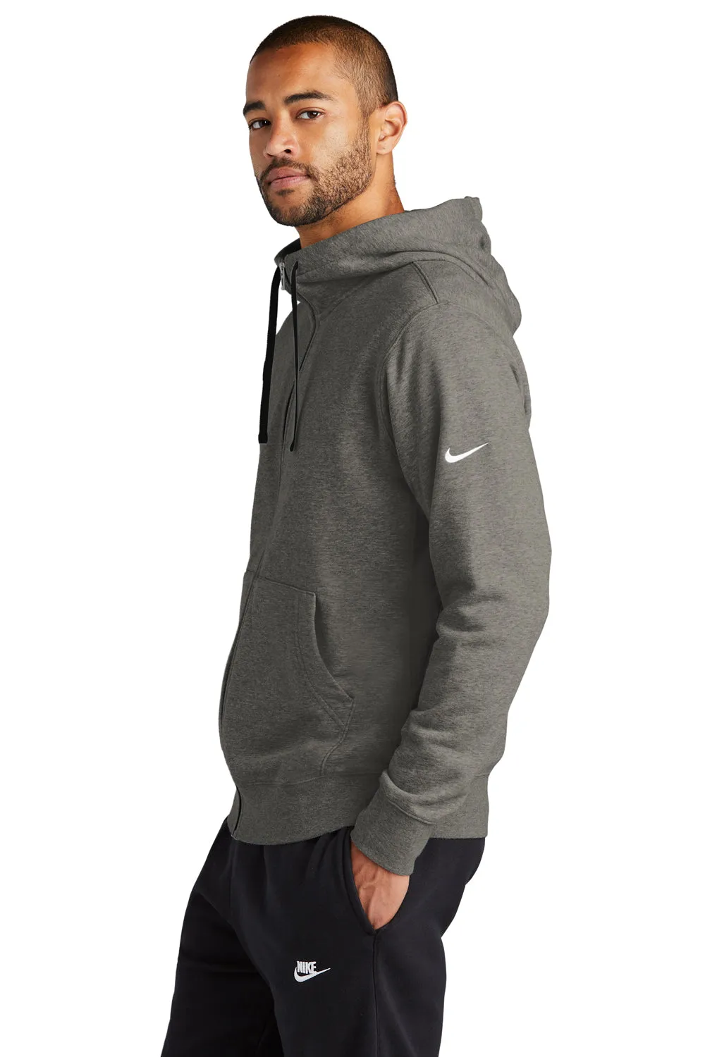 Nike Herren Club Fleece Full-Zip Kapuzenpullover mit Taschen - Heather Charcoal Grau