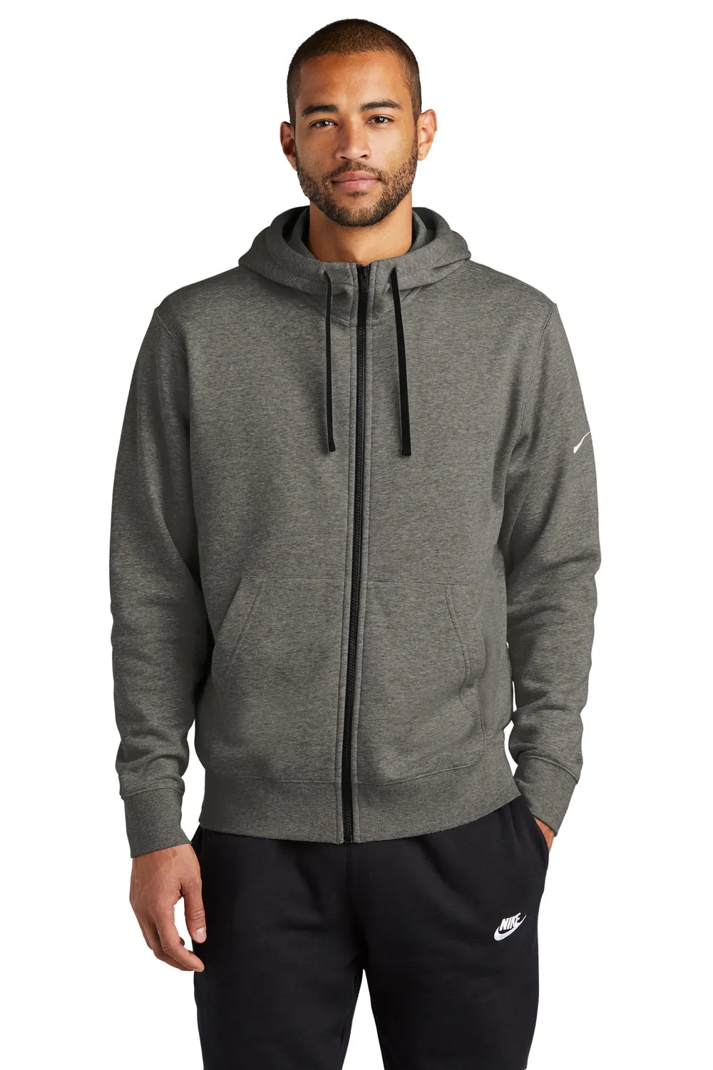 Nike Herren Club Fleece Full-Zip Kapuzenpullover mit Taschen - Heather Charcoal Grau