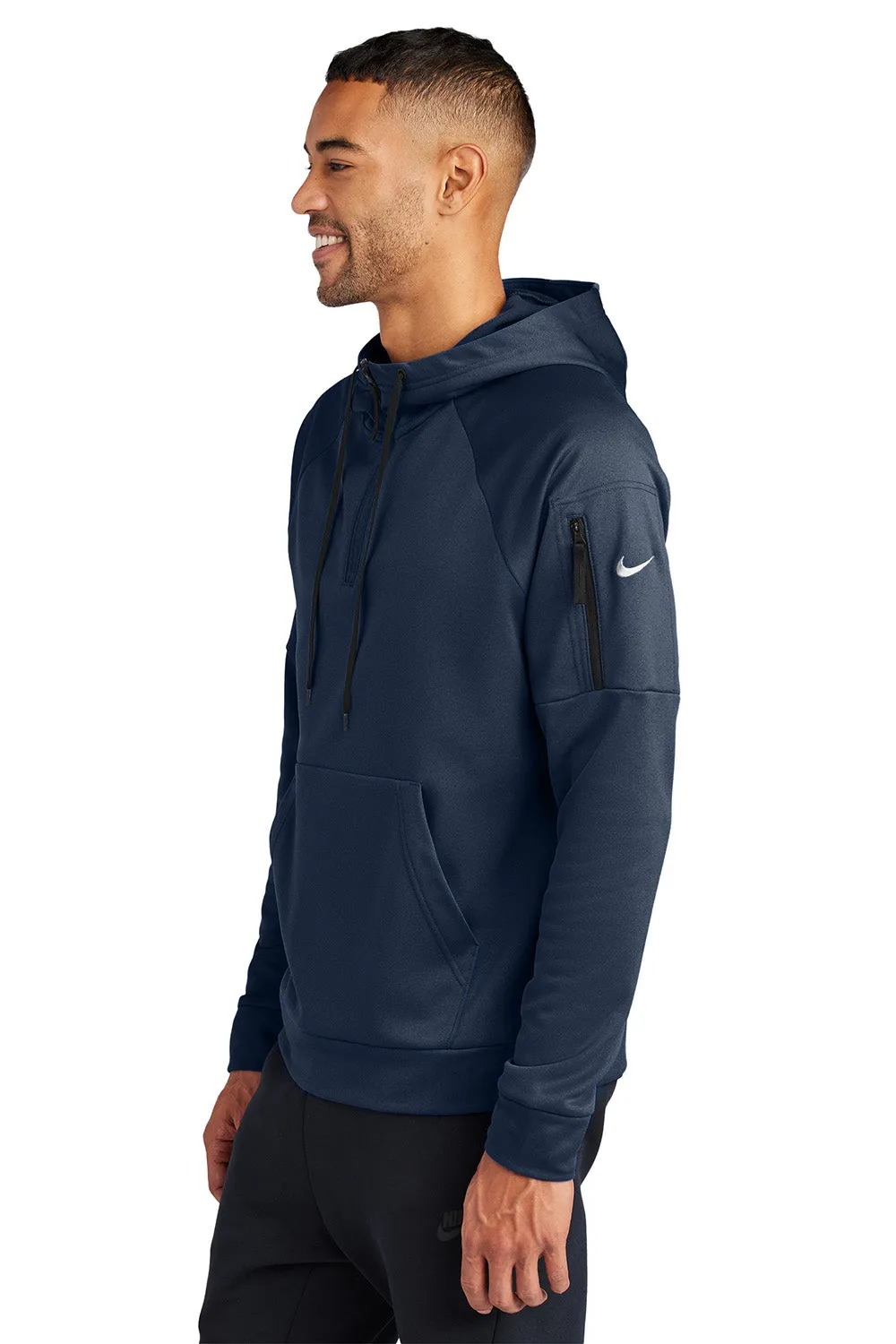 Nike Herren Therma-Fit Fleece 1/4-Zip Kapuzenpullover mit Staufach - Marineblau