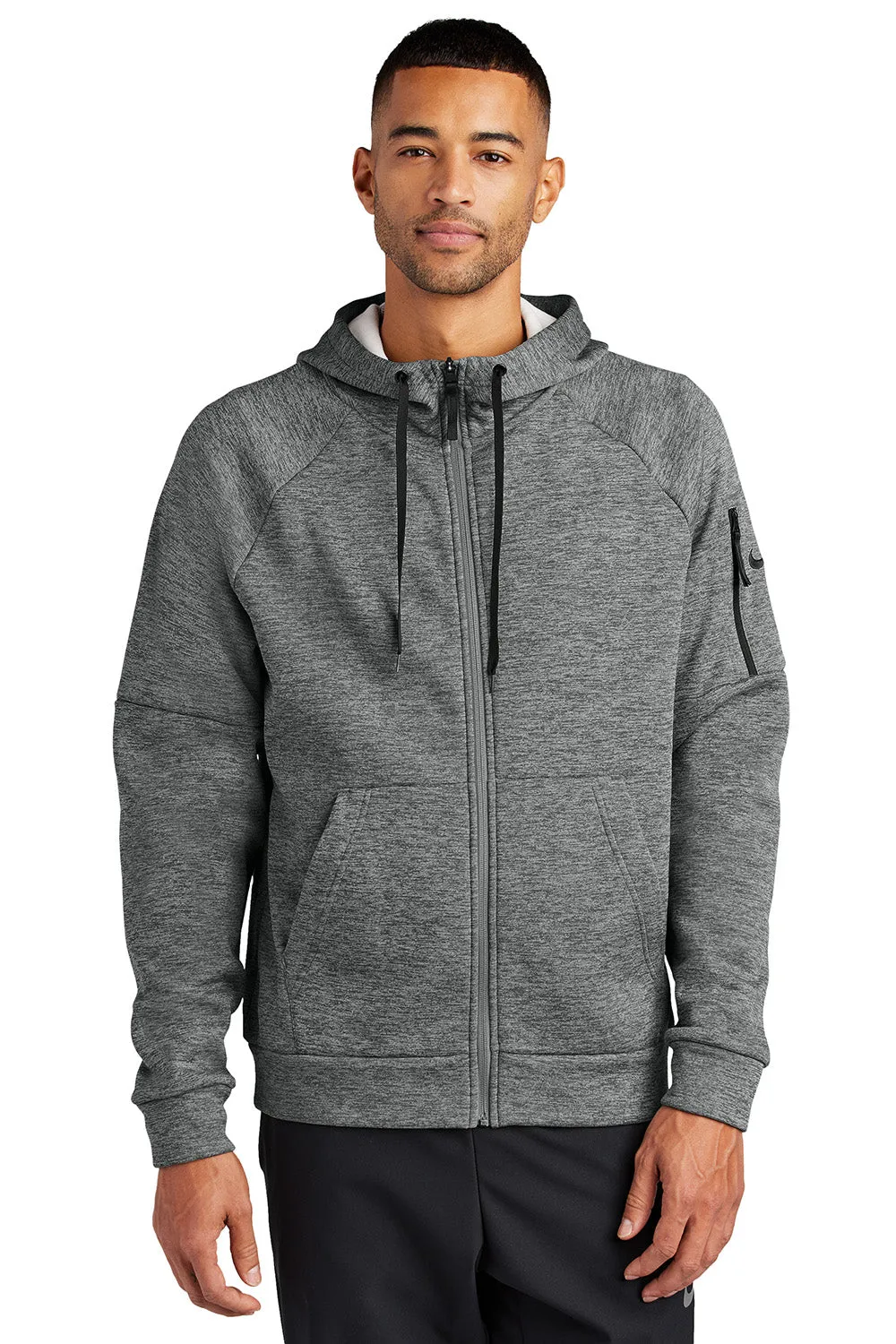Nike Herren Therma-Fit Fleece Full-Zip Kapuzenpullover mit Taschen - Heather Charcoal Grau