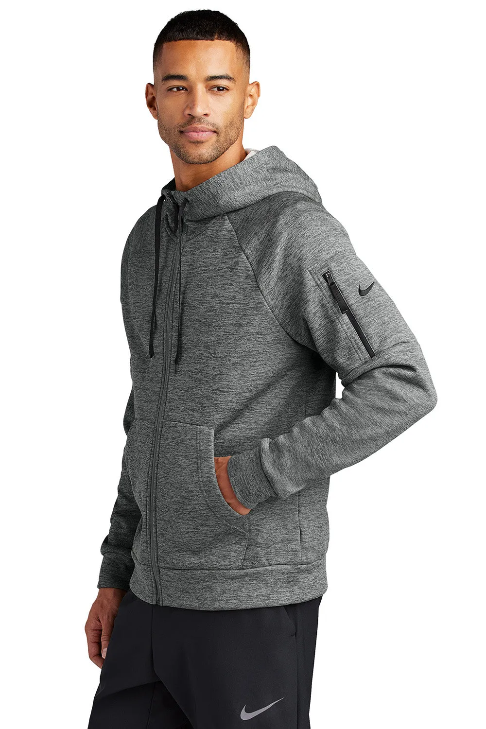 Nike Herren Therma-Fit Fleece Full-Zip Kapuzenpullover mit Taschen - Heather Charcoal Grau