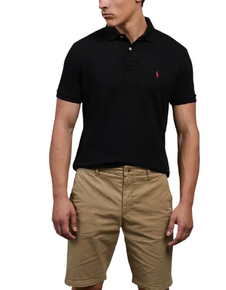 Polo Ralph Lauren - Custom Fit Mesh Polo - Schwarzes Polo Ralph Lauren Kleidungsstück
