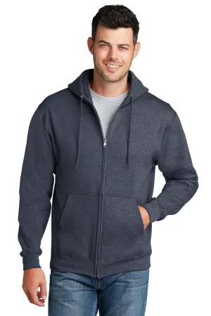 Port & Company Herren Core Pill Resistant Fleece Full Zip Kapuzenpullover Hoodie mit Taschen - Heather Navy Blau