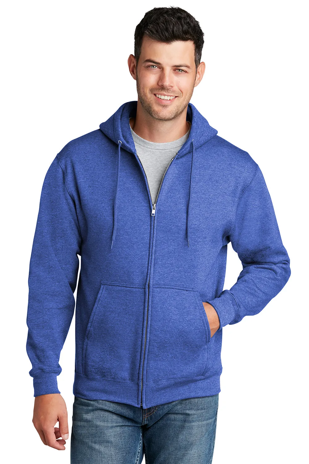 Port & Company Herren Core Pill Resistant Fleece Full Zip Kapuzenpullover Hoodie mit Taschen - Heather Royalblau