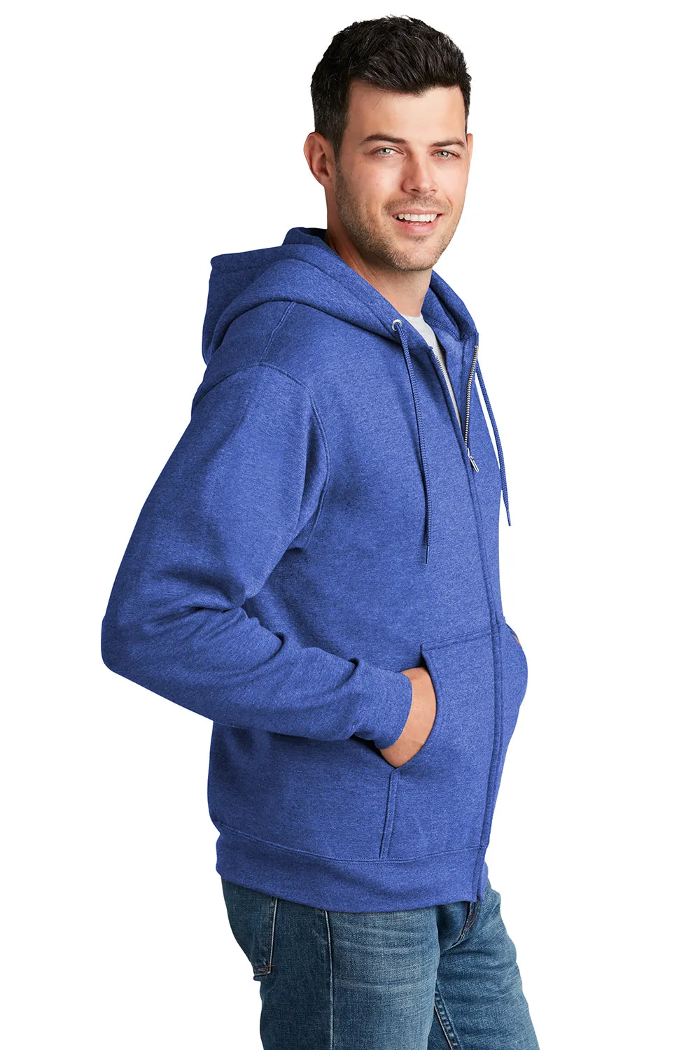 Port & Company Herren Core Pill Resistant Fleece Full Zip Kapuzenpullover Hoodie mit Taschen - Heather Royalblau