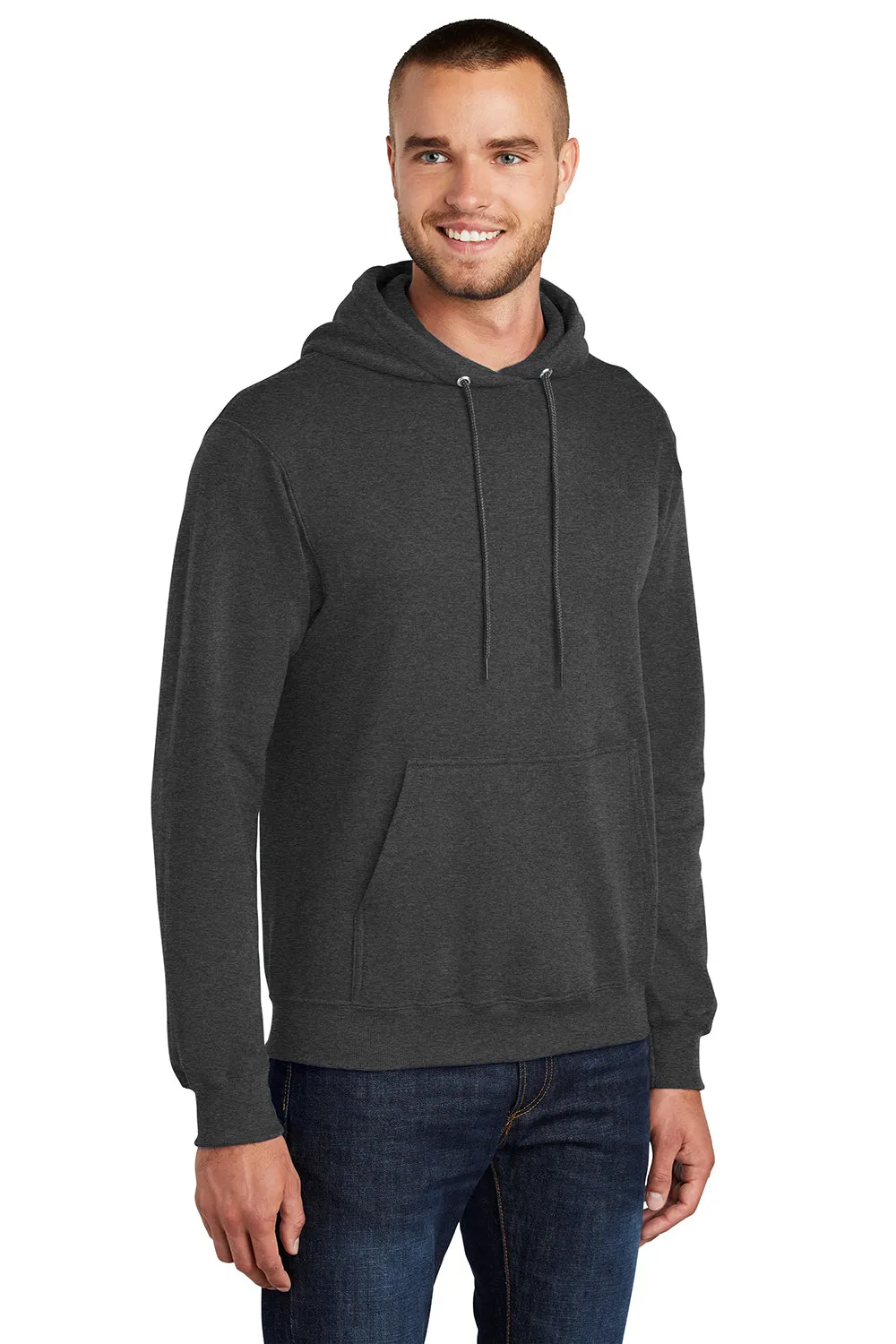Port & Company Herren Core Pill Resistant Fleece Kapuzenpullover Hoodie mit Beuteltasche - Heather Dunkelgrau