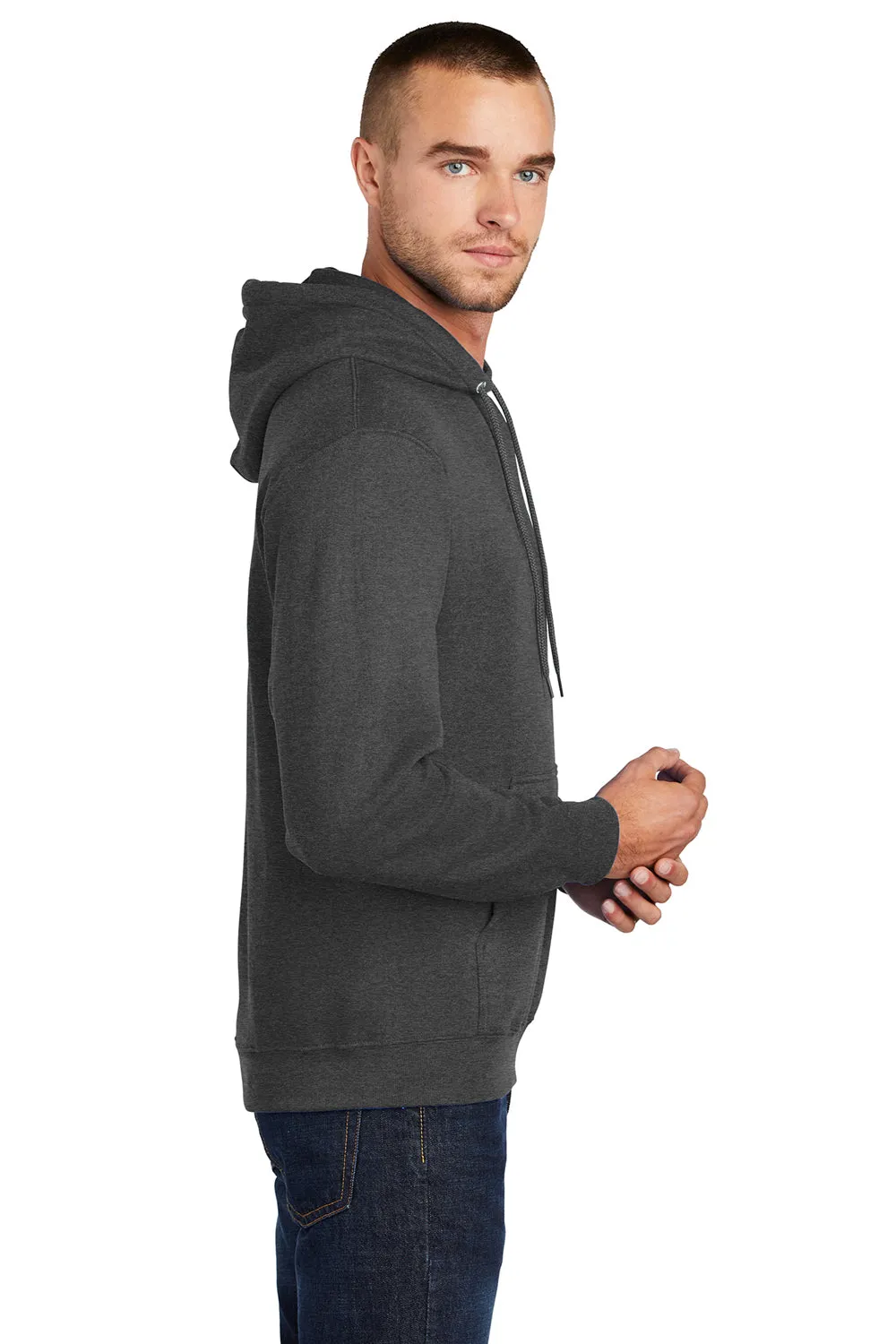 Port & Company Herren Core Pill Resistant Fleece Kapuzenpullover Hoodie mit Beuteltasche - Heather Dunkelgrau