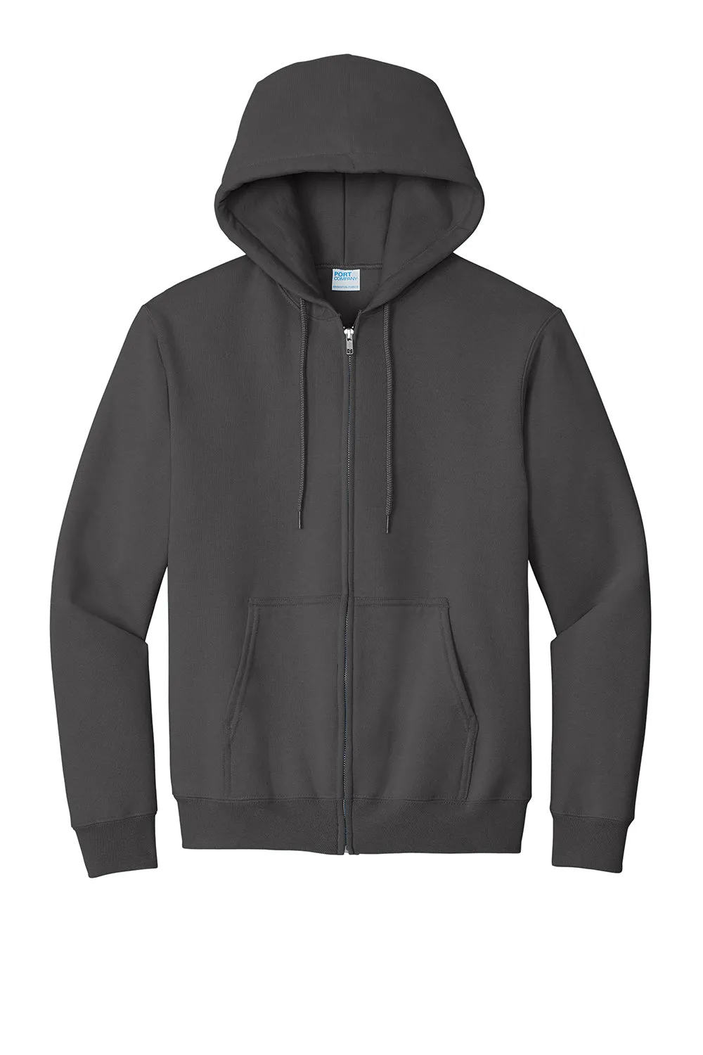 Port & Company Herren Essential Pille-resistente Fleece Full-Zip Kapuzenpullover Hoodie mit Taschen - Anthrazitgrau