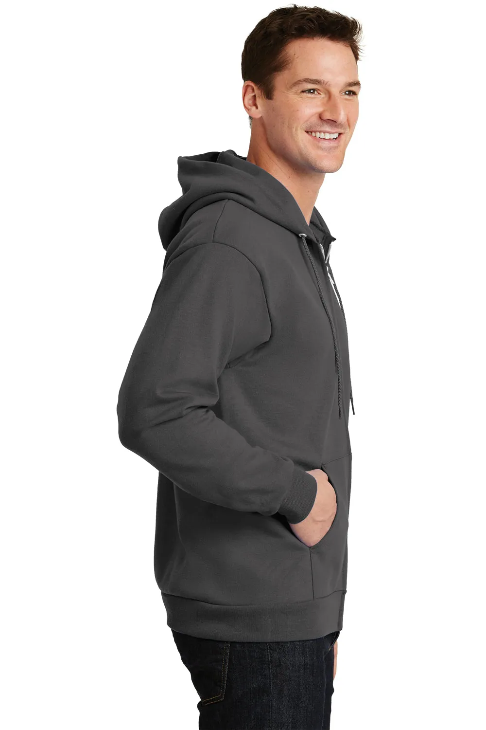 Port & Company Herren Essential Pille-resistente Fleece Full-Zip Kapuzenpullover Hoodie mit Taschen - Anthrazitgrau