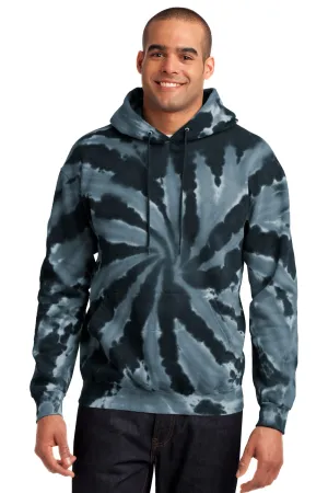 Port & Company Herren Tie-Dye Fleece Kapuzenpullover Hoodie mit Kangaroo-Tasche - Schwarz