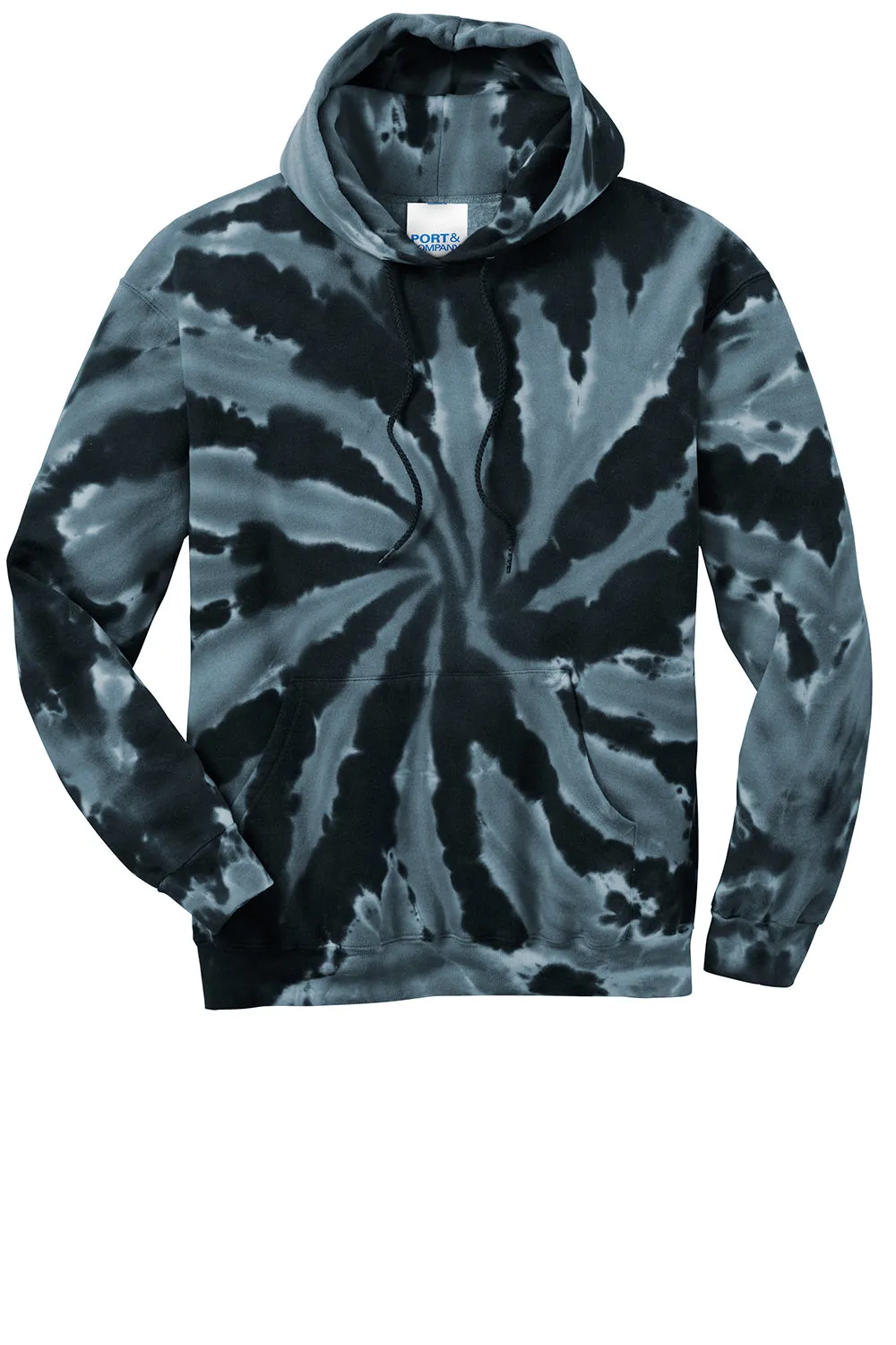 Port & Company Herren Tie-Dye Fleece Kapuzenpullover Hoodie mit Kangaroo-Tasche - Schwarz