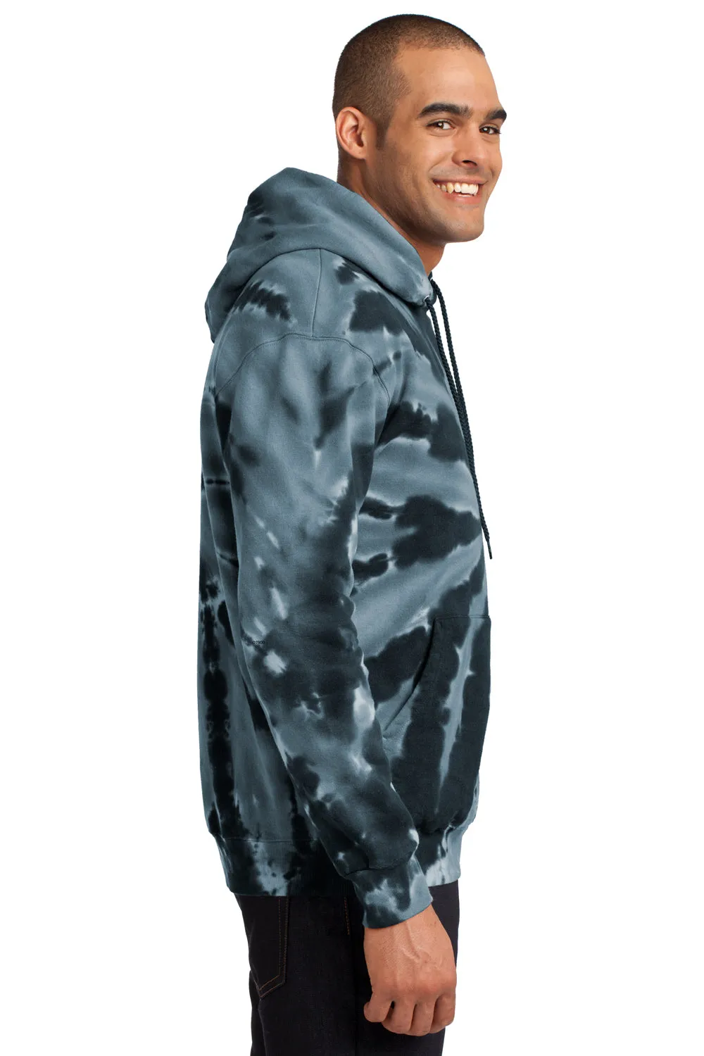Port & Company Herren Tie-Dye Fleece Kapuzenpullover Hoodie mit Kangaroo-Tasche - Schwarz