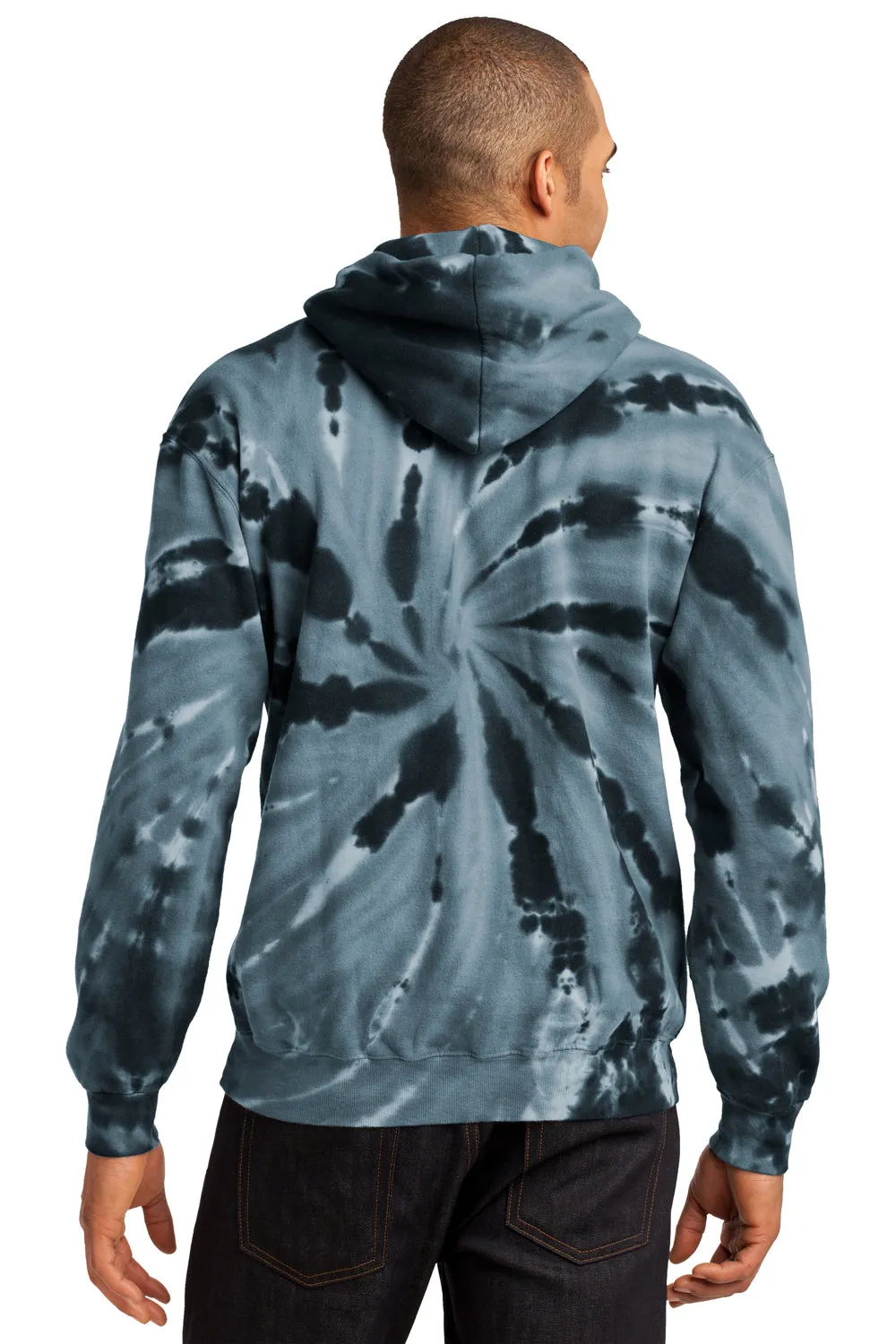 Port & Company Herren Tie-Dye Fleece Kapuzenpullover Hoodie mit Kangaroo-Tasche - Schwarz