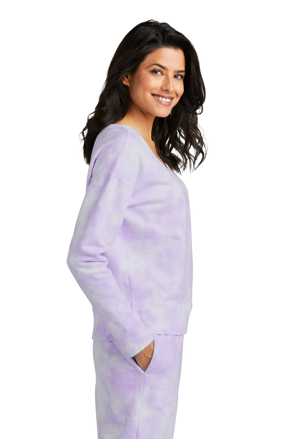 Port & Company Damen Beach Wash Tie Dye V-Ausschnitt Sweatshirt - Amethyst Lila