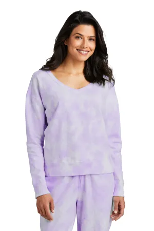 Port & Company Damen Beach Wash Tie Dye V-Ausschnitt Sweatshirt - Amethyst Lila
