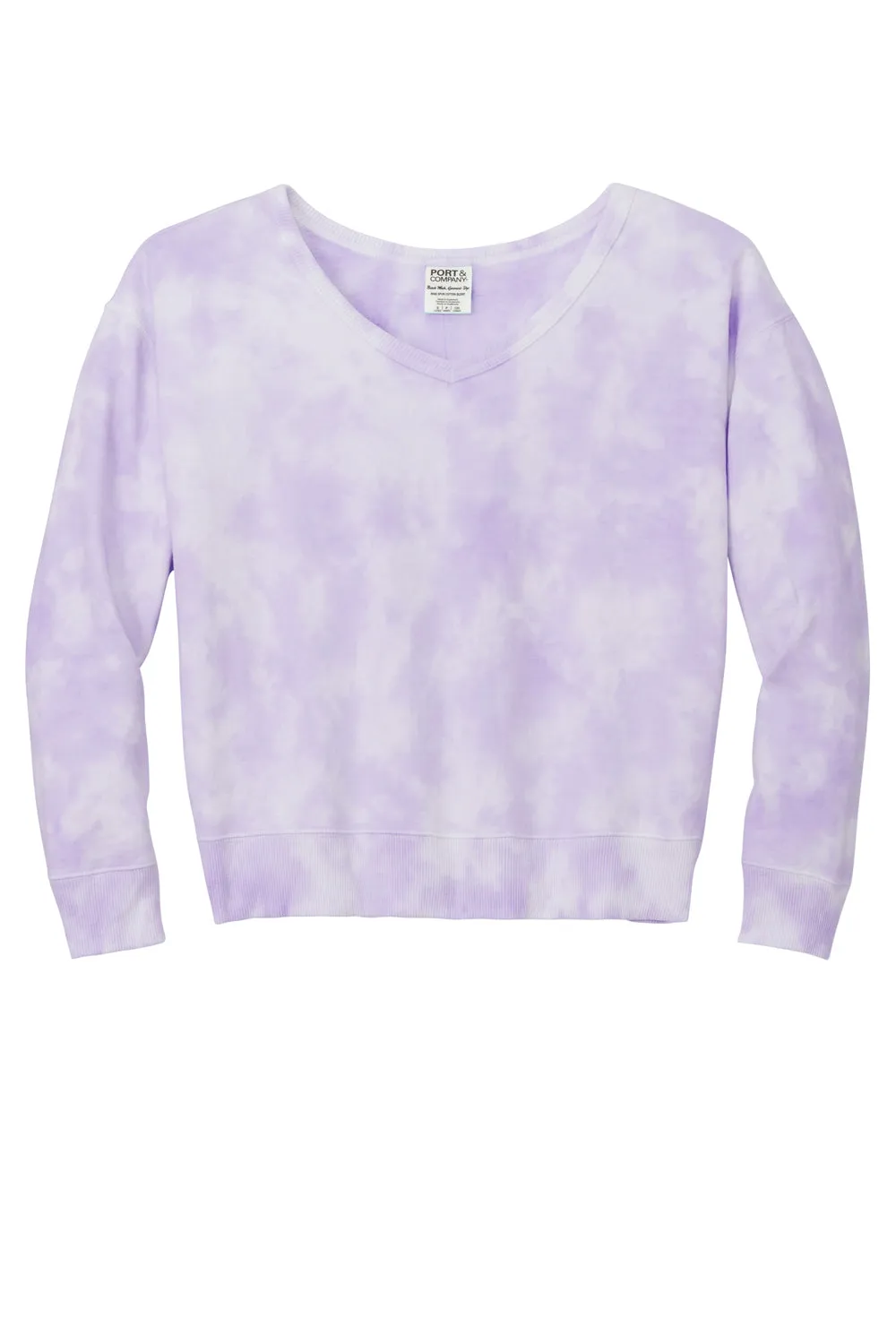 Port & Company Damen Beach Wash Tie Dye V-Ausschnitt Sweatshirt - Amethyst Lila