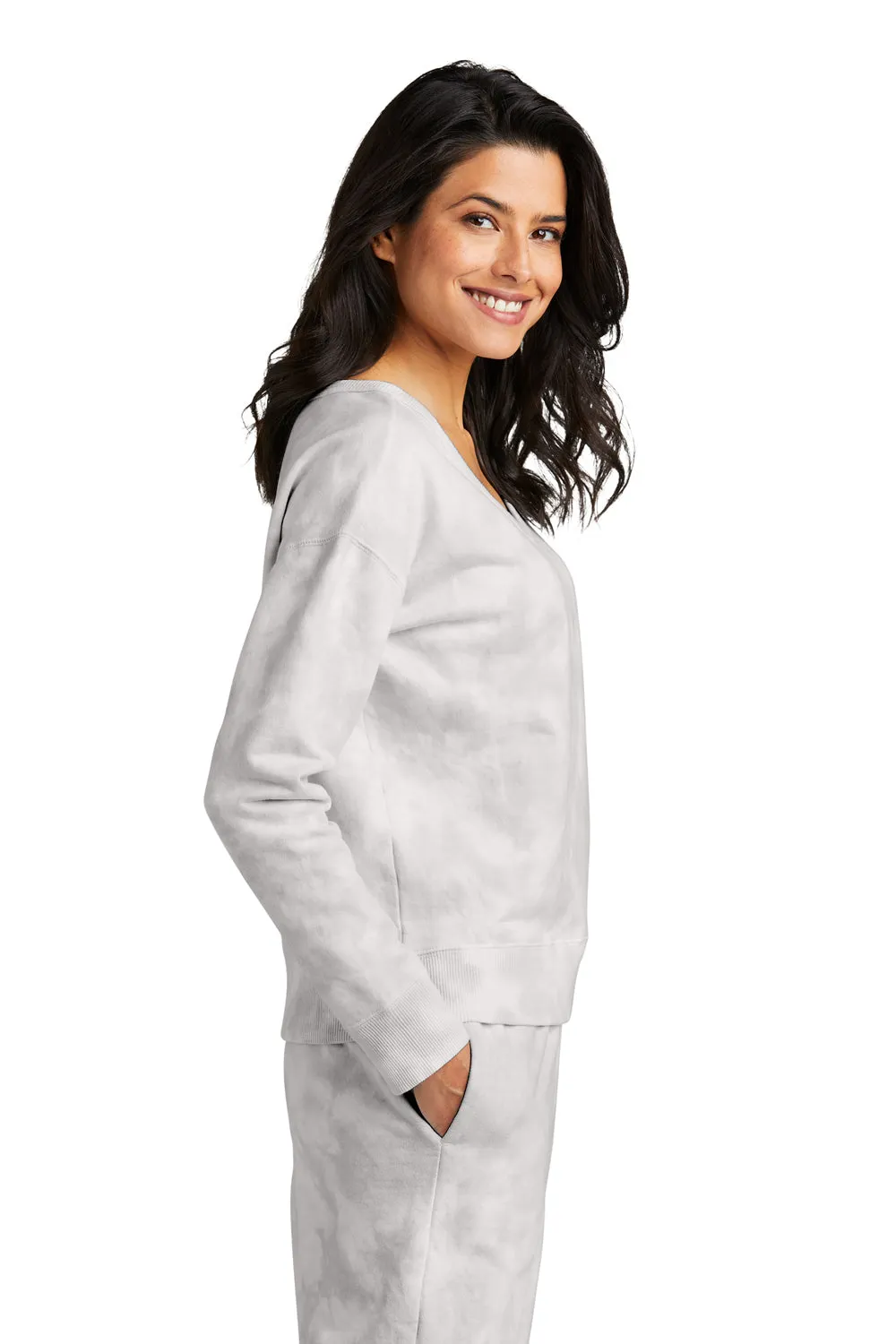 Port & Company Damen Beach Wash Tie Dye V-Ausschnitt Sweatshirt - Taubengrau