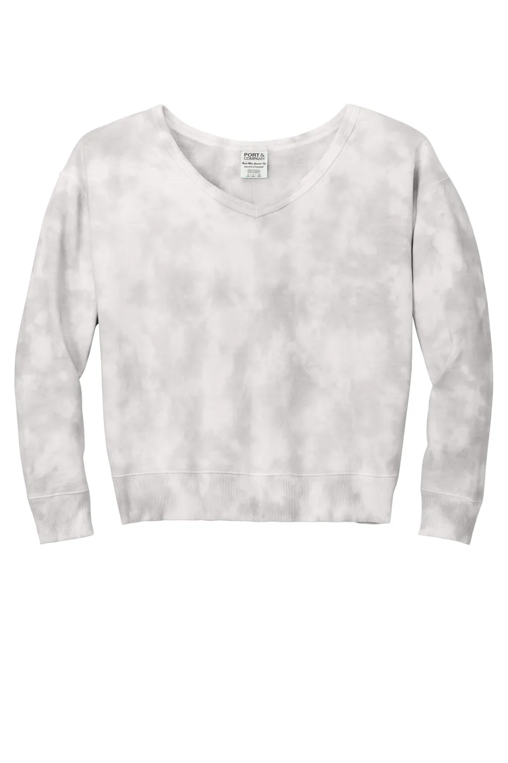 Port & Company Damen Beach Wash Tie Dye V-Ausschnitt Sweatshirt - Taubengrau