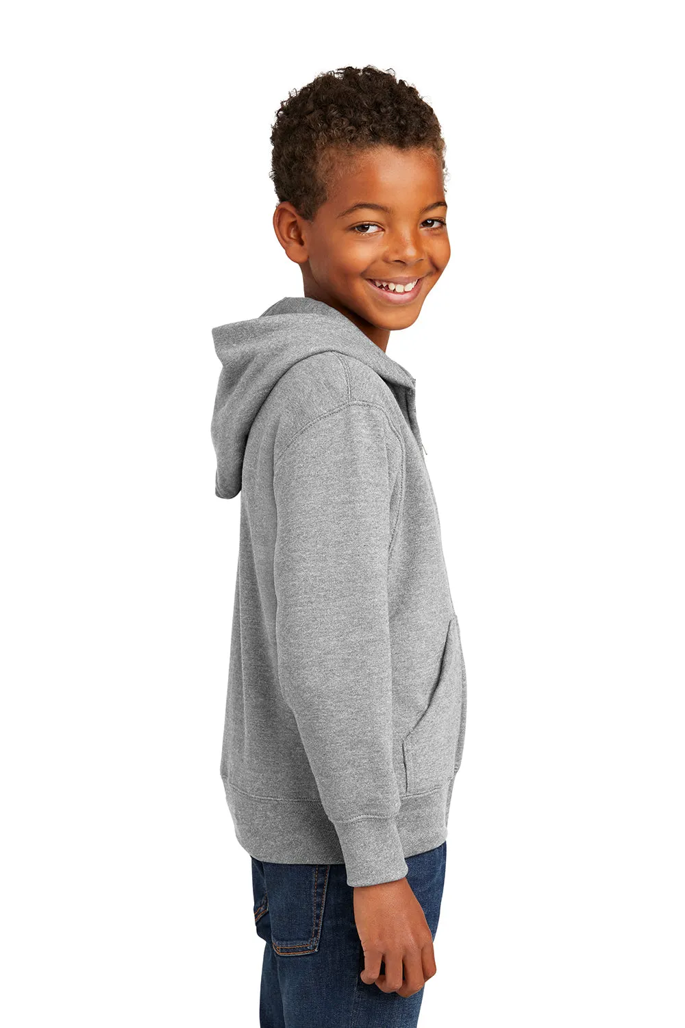 Port & Company Youth Core Pill Resistant Fleece Full-Zip Kapuzenpullover mit Taschen - Aschgrau