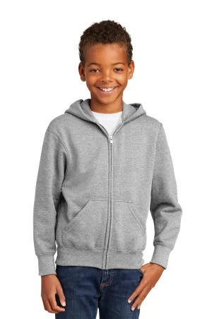 Port & Company Youth Core Pill Resistant Fleece Full-Zip Kapuzenpullover mit Taschen - Aschgrau