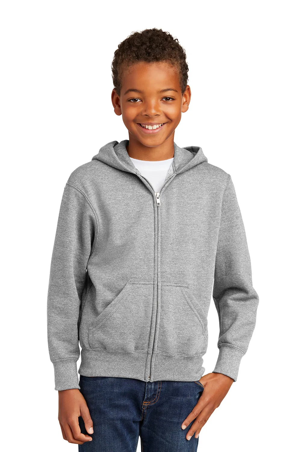 Port & Company Youth Core Pill Resistant Fleece Full-Zip Kapuzenpullover mit Taschen - Aschgrau