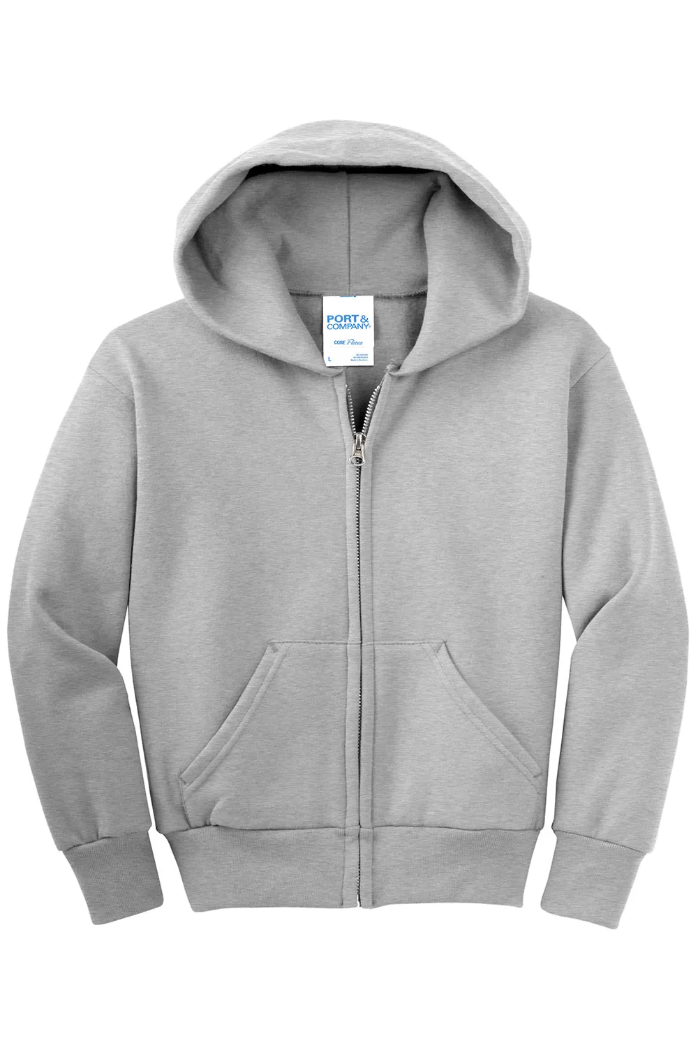 Port & Company Youth Core Pill Resistant Fleece Full-Zip Kapuzenpullover mit Taschen - Aschgrau