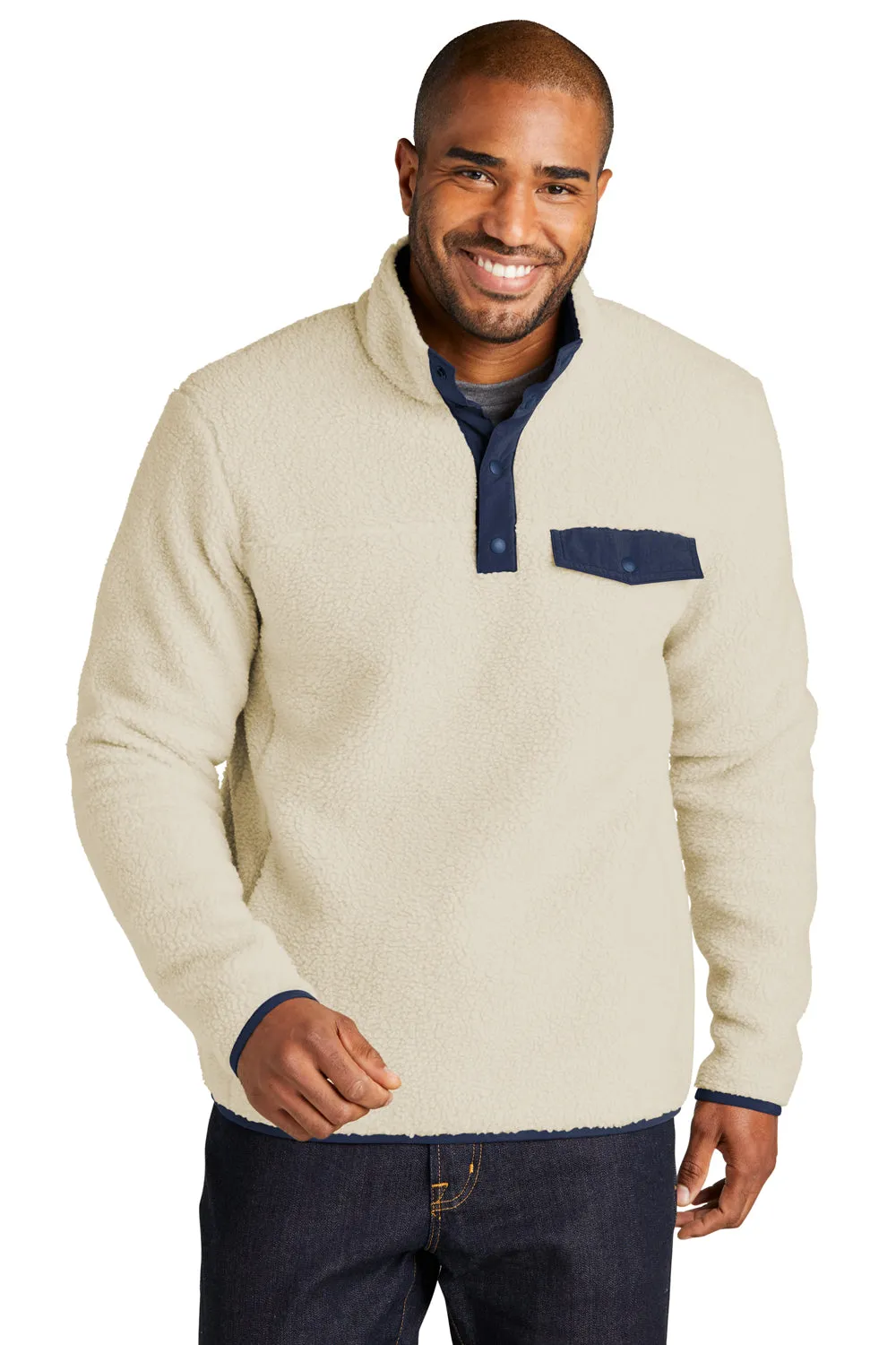 Port Authority Herren Camp Fleece 1/4 Snap Sweatshirt mit Taschen - Hafer/Anzugsmarineblau