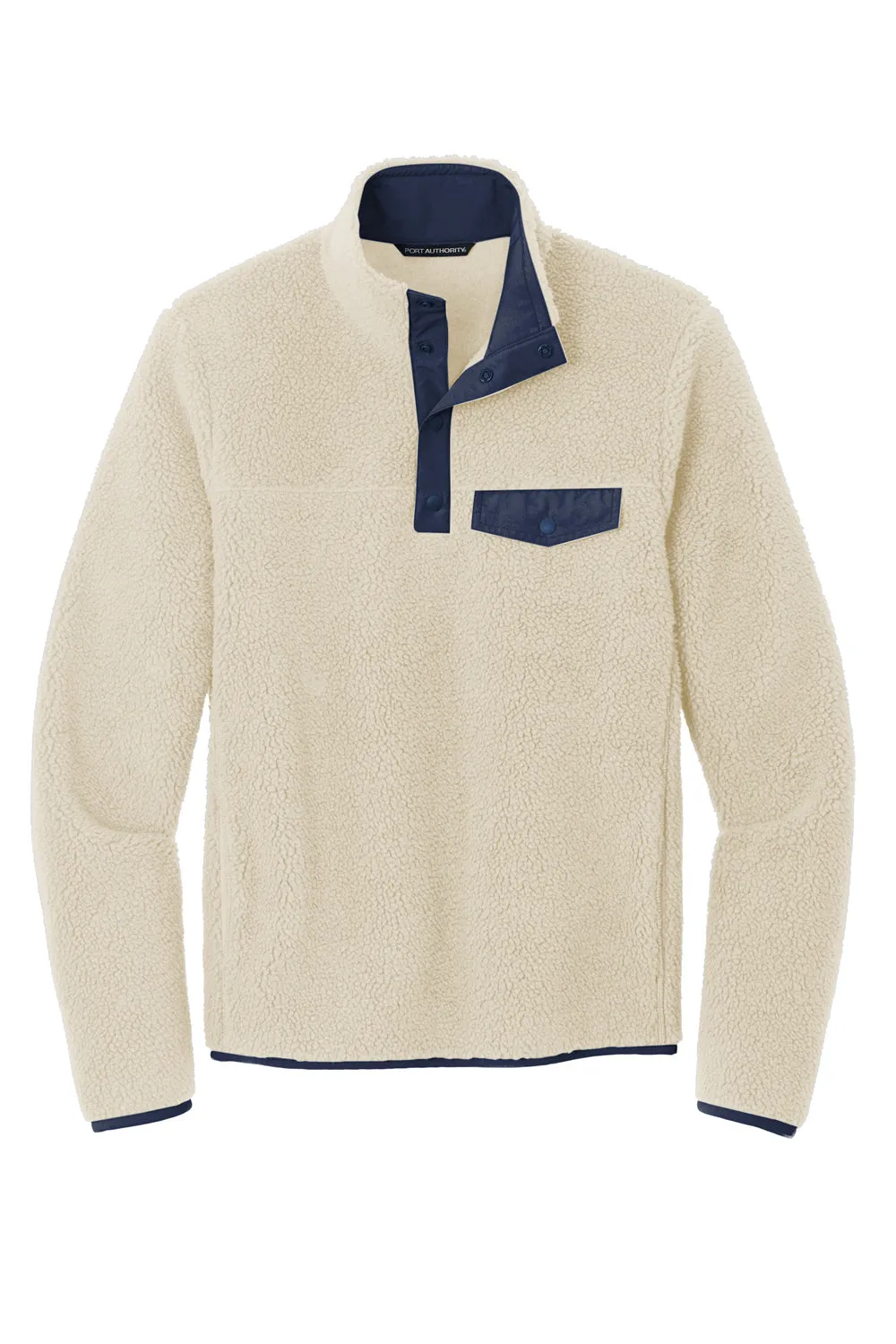 Port Authority Herren Camp Fleece 1/4 Snap Sweatshirt mit Taschen - Hafer/Anzugsmarineblau