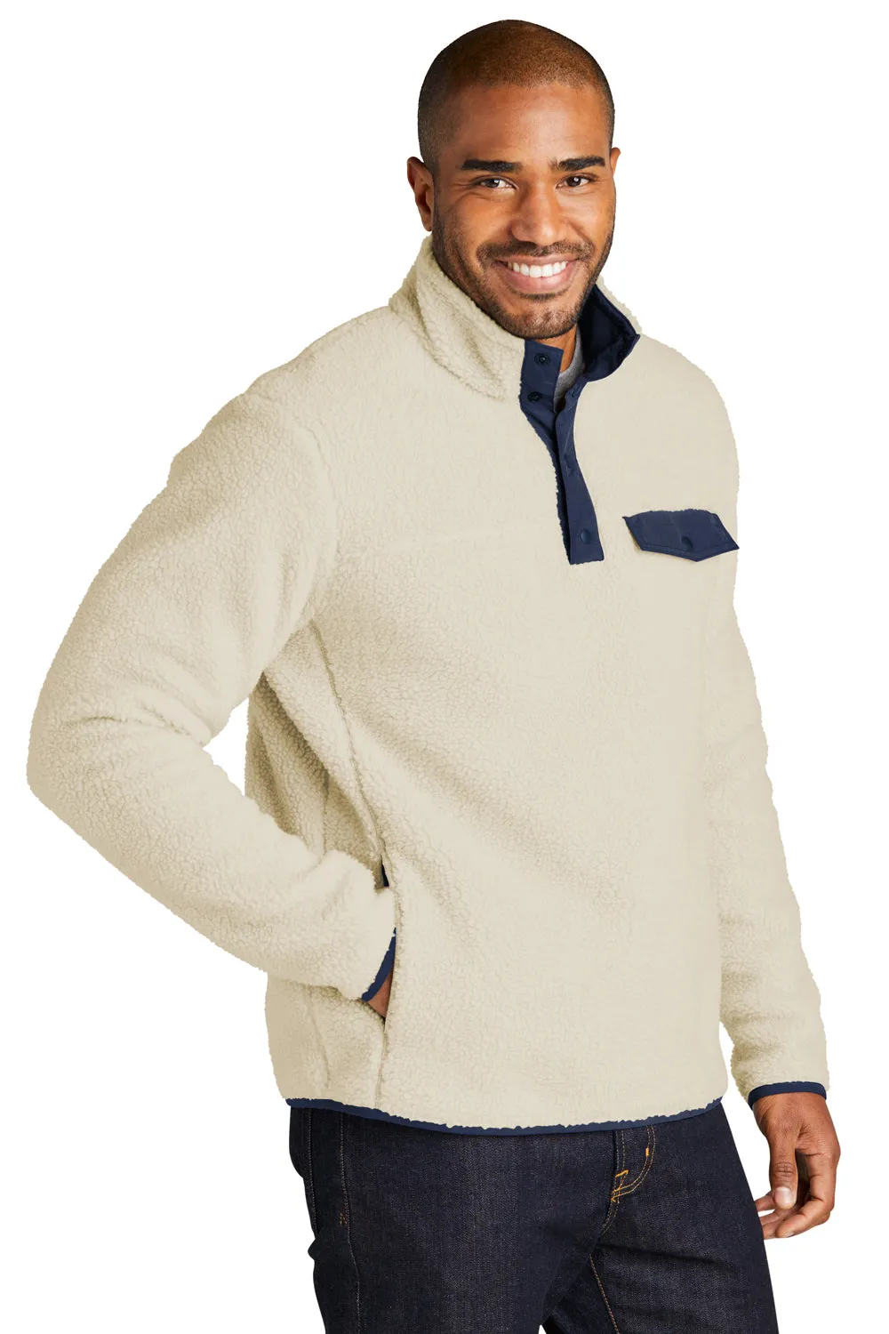 Port Authority Herren Camp Fleece 1/4 Snap Sweatshirt mit Taschen - Hafer/Anzugsmarineblau