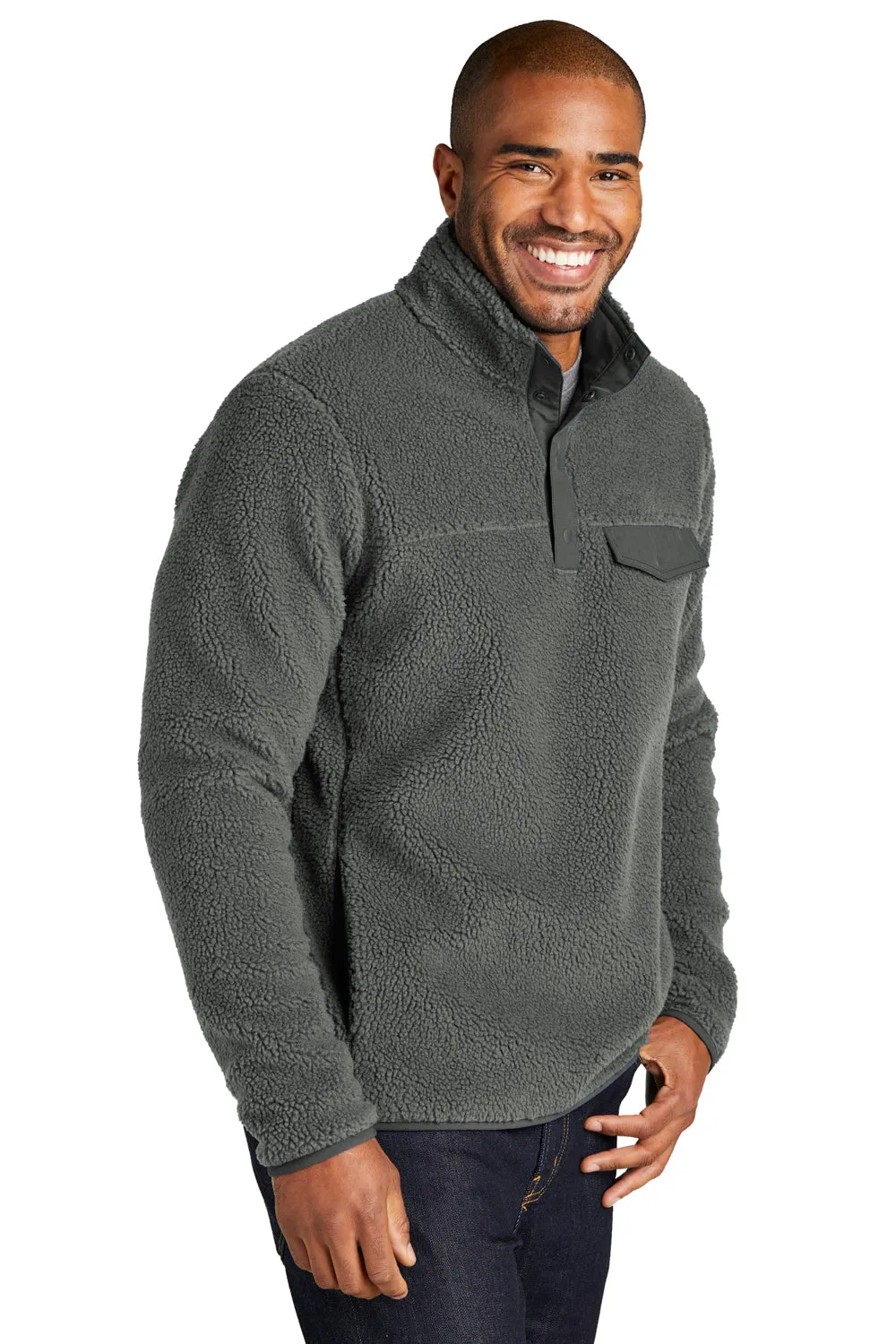 Port Authority Herren Camp Fleece 1/4 Snap Sweatshirt mit Taschen - Stahlgrau