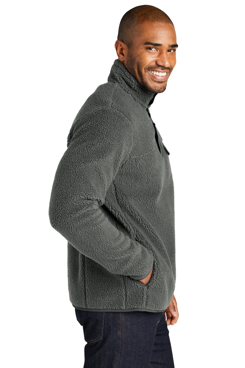 Port Authority Herren Camp Fleece 1/4 Snap Sweatshirt mit Taschen - Stahlgrau