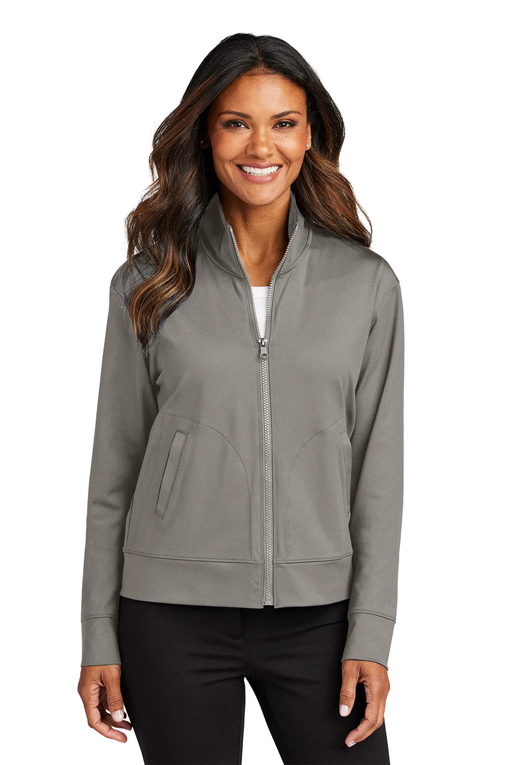 Port Authority Damen C-FREE Double Knit Feuchtigkeitstransportierender Reißverschluss-Sweatshirt mit Taschen - Rauchgrau
