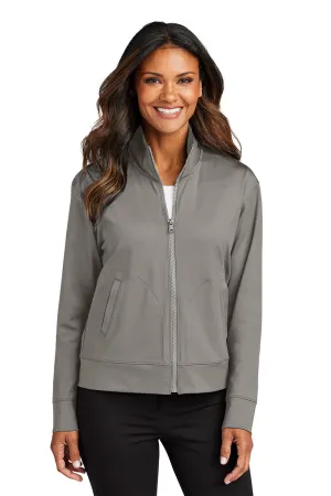 Port Authority Damen C-FREE Double Knit Feuchtigkeitstransportierender Reißverschluss-Sweatshirt mit Taschen - Rauchgrau