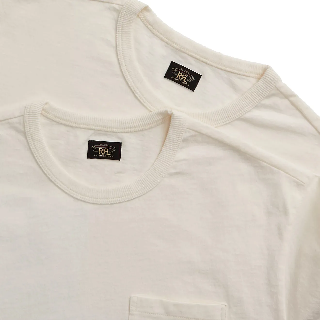 RRL von Ralph Lauren Färbung nach dem Nähen T-Shirt mit Tasche Zwei-Pack Warmweiß