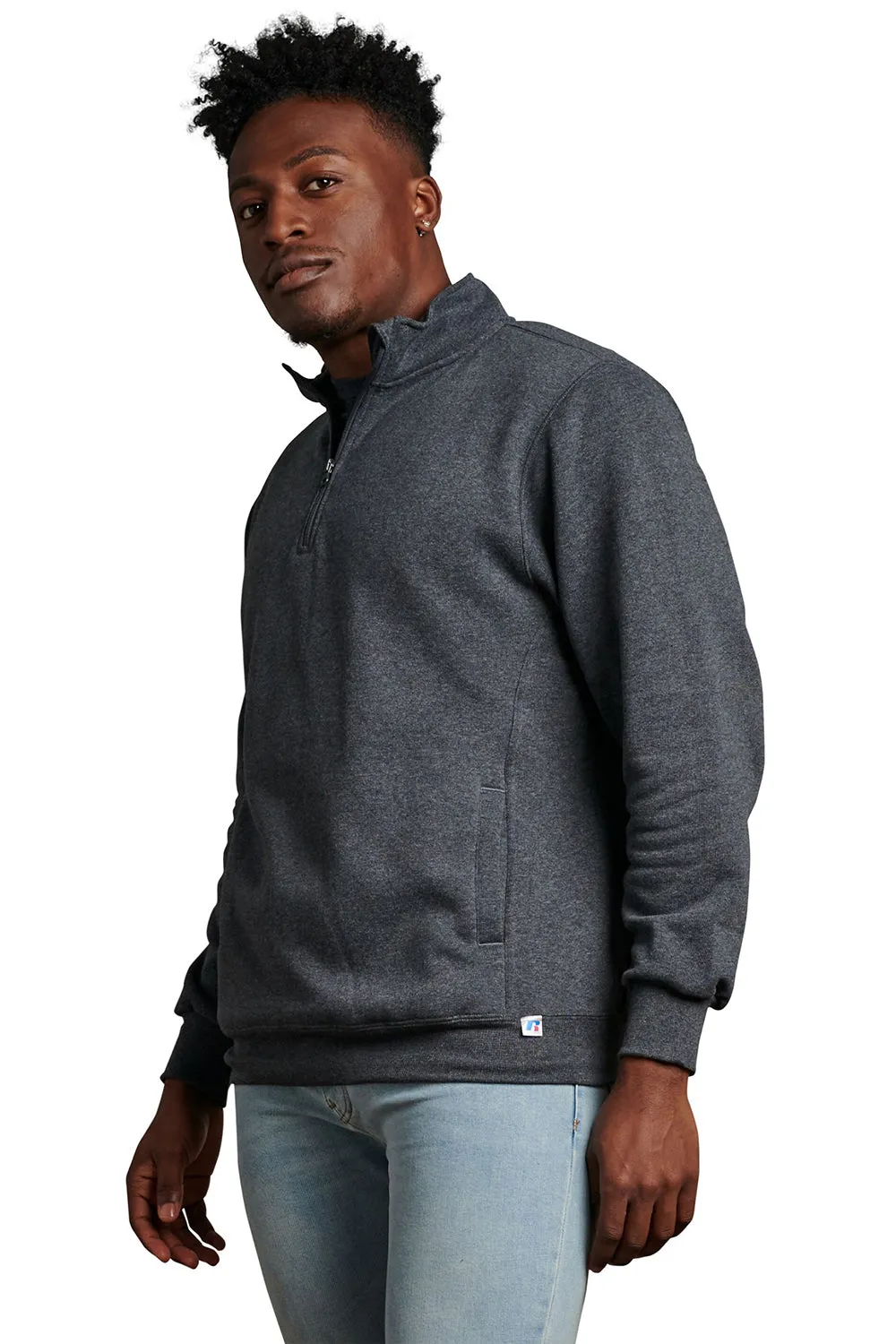 Russell Athletic Herren Dri-Power Feuchtigkeitstransport Fleece 1/4 Zip Sweatshirt mit Taschen - Heather Schwarz