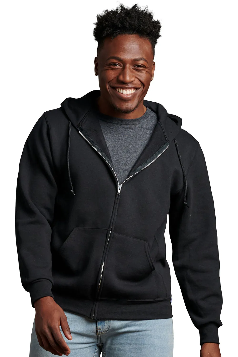 Russell Athletic Herren Dri Power Feuchtigkeitstransport Full-Zip Kapuzenpullover Hoodie mit Taschen - Schwarz
