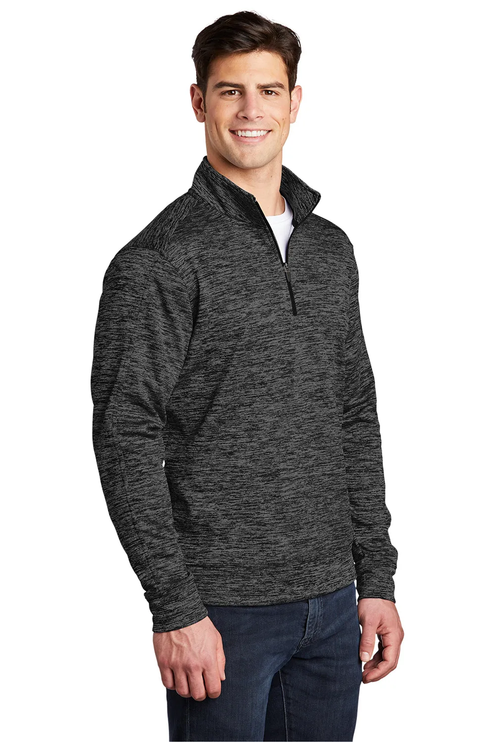 Sport-Tek Herren Electric Heather Feuchtigkeitstransportierende Fleece 1/4-Zip Sweatshirt - Grau Schwarz Electric