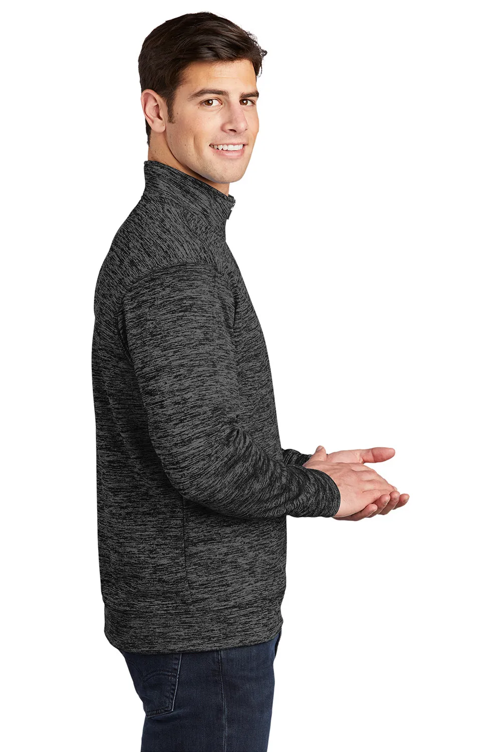 Sport-Tek Herren Electric Heather Feuchtigkeitstransportierende Fleece 1/4-Zip Sweatshirt - Grau Schwarz Electric
