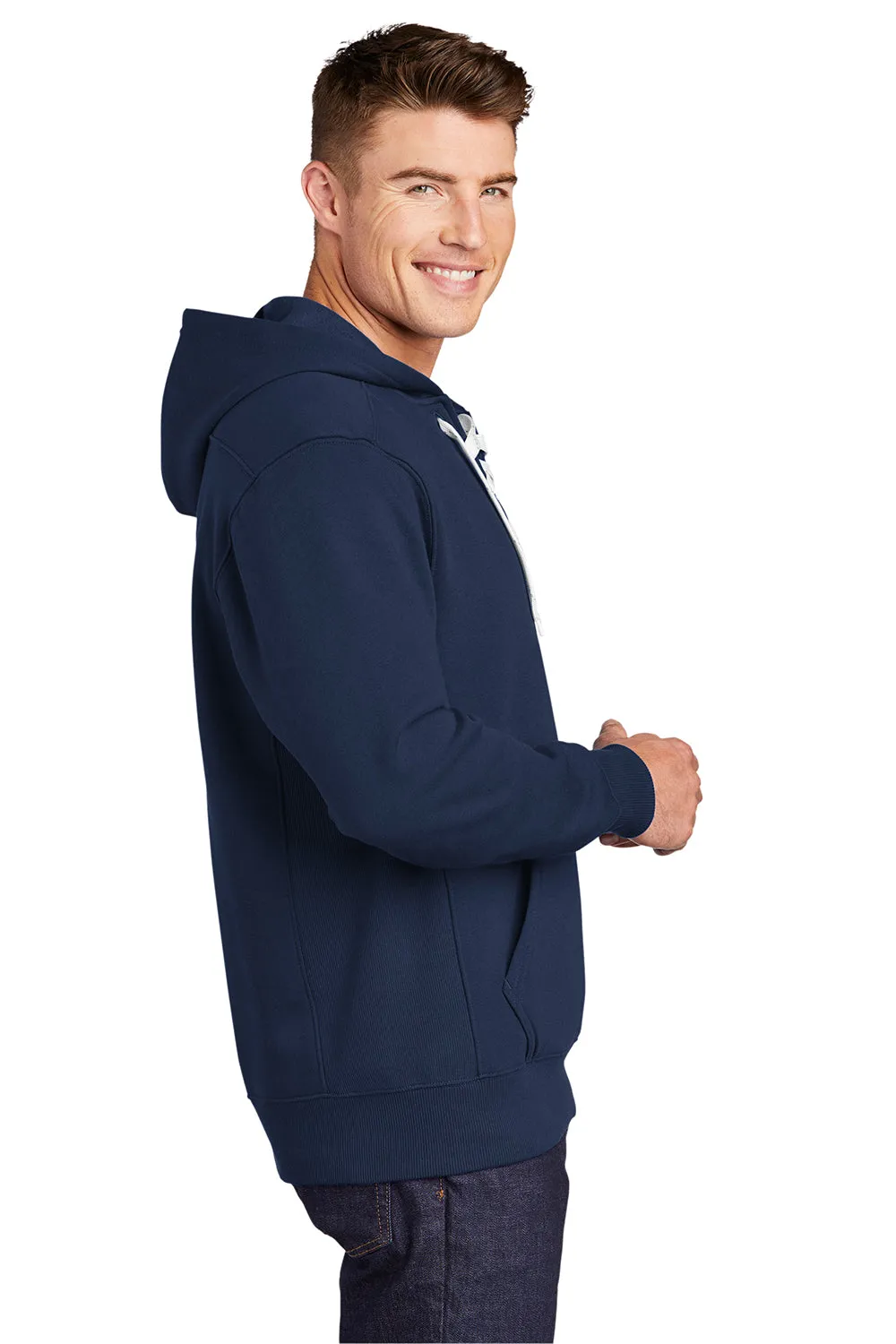 Sport-Tek Herren Kapuzenpullover mit Schnürung und Kangaroo-Tasche - Echt Marineblau