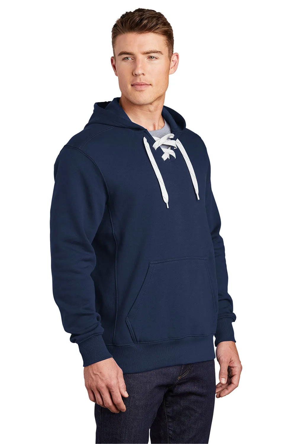Sport-Tek Herren Kapuzenpullover mit Schnürung und Kangaroo-Tasche - Echt Marineblau