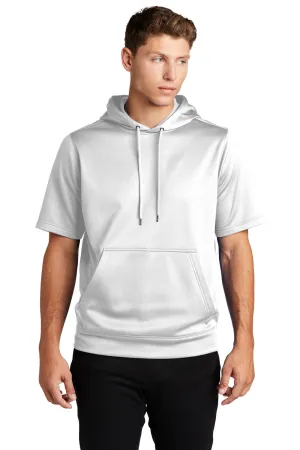 Sport-Tek Herren Fleece Kapuzenpullover mit Feuchtigkeitstransport und Kurzarm - Weiß mit Staufach