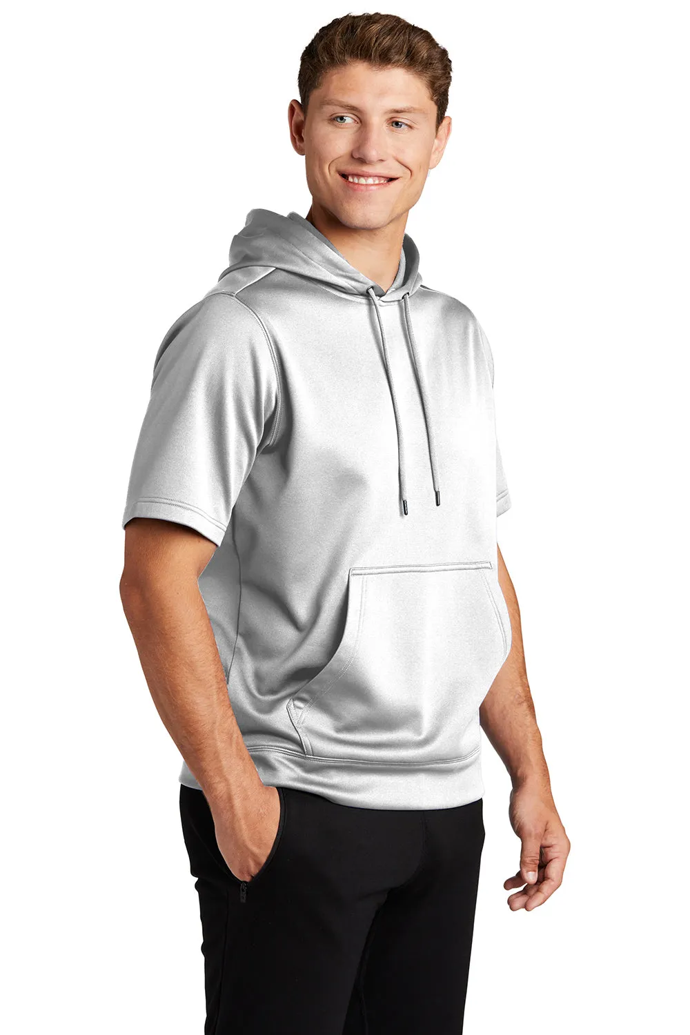 Sport-Tek Herren Fleece Kapuzenpullover mit Feuchtigkeitstransport und Kurzarm - Weiß mit Staufach