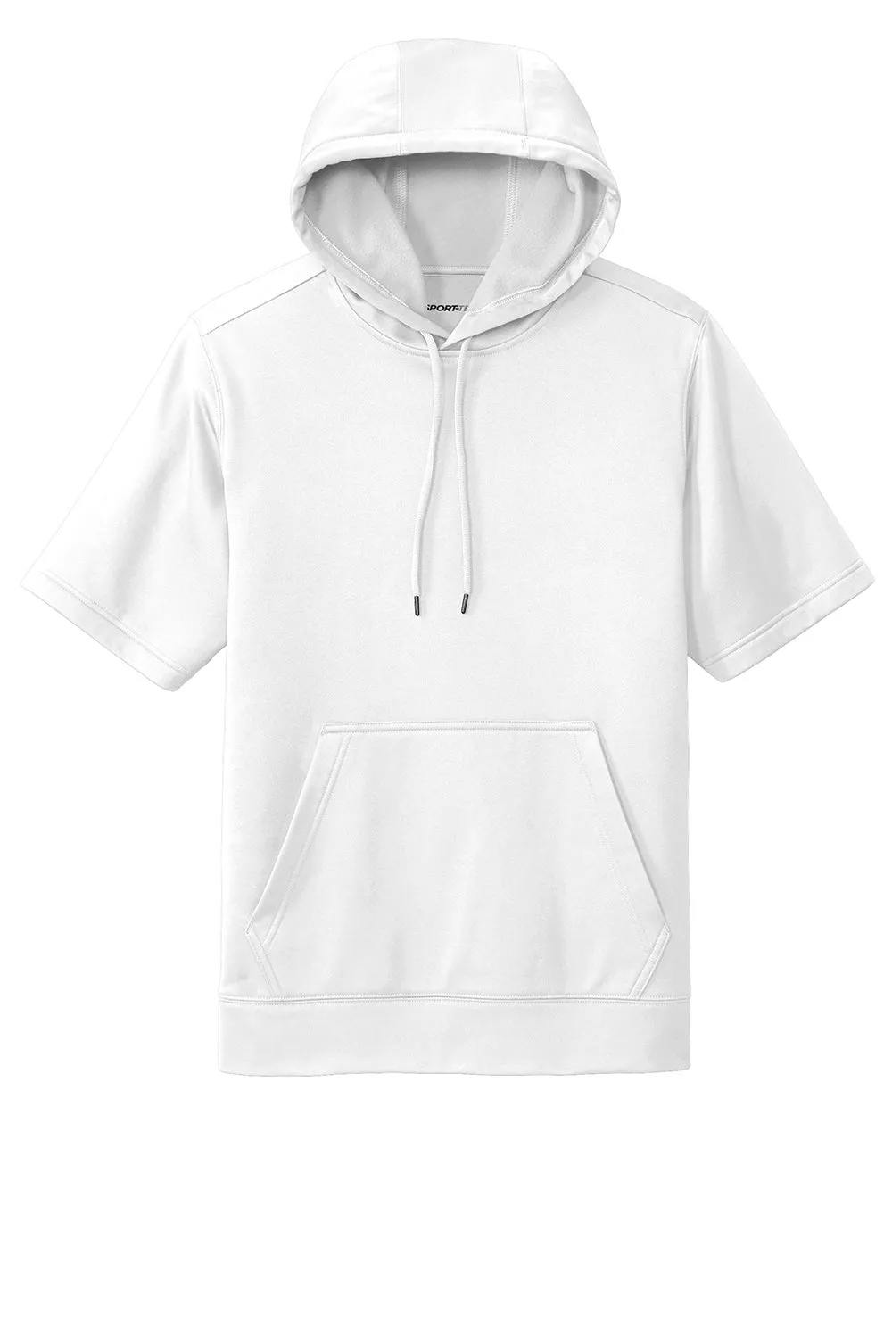 Sport-Tek Herren Fleece Kapuzenpullover mit Feuchtigkeitstransport und Kurzarm - Weiß mit Staufach