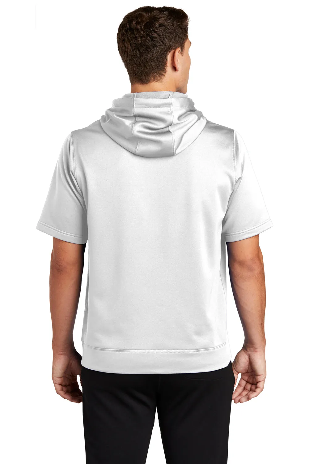 Sport-Tek Herren Fleece Kapuzenpullover mit Feuchtigkeitstransport und Kurzarm - Weiß mit Staufach