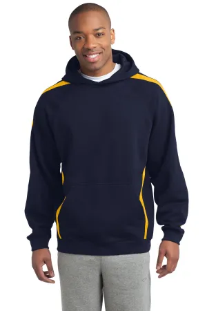 Sport-Tek Herren Fleece Kapuzenpullover mit verformungsbeständigem Material und Kangaroo-Tasche - Marineblau/Gold - Auslaufmodell