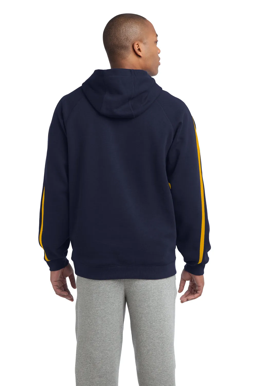 Sport-Tek Herren Fleece Kapuzenpullover mit verformungsbeständigem Material und Kangaroo-Tasche - Marineblau/Gold - Auslaufmodell