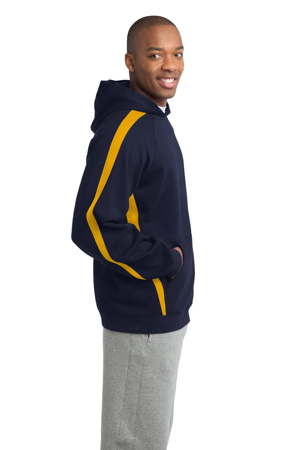 Sport-Tek Herren Fleece Kapuzenpullover mit verformungsbeständigem Material und Kangaroo-Tasche - Marineblau/Gold - Auslaufmodell