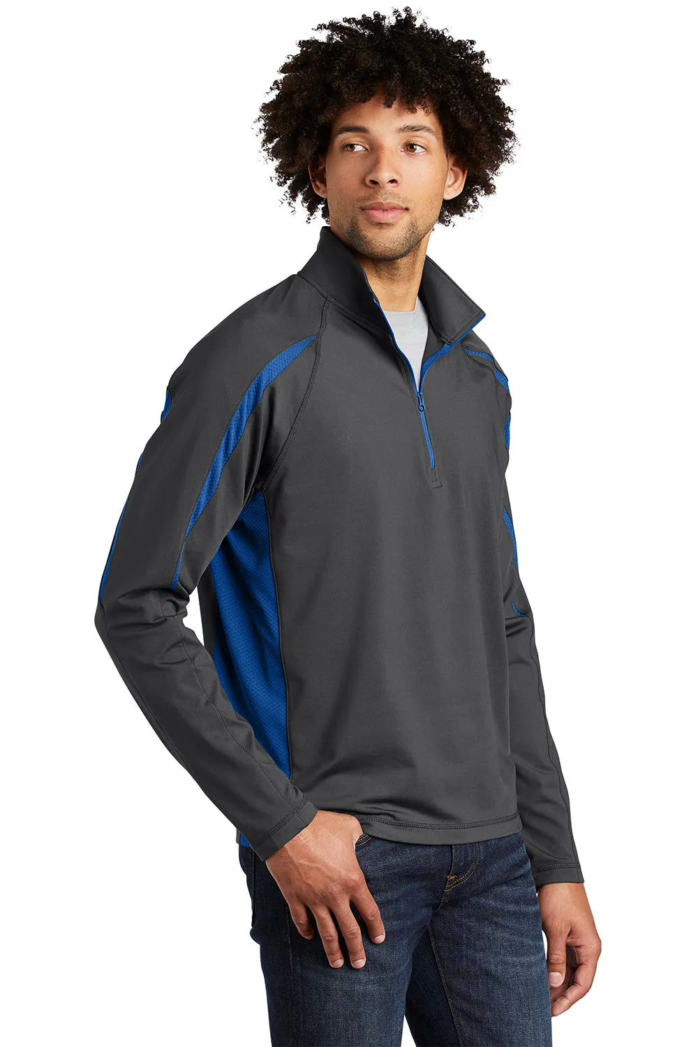 Sport-Tek Herren Sport-Wick Feuchtigkeitstransportierendes 1/4-Zip Sweatshirt - Anthrazitgrau/Echt Königsblau