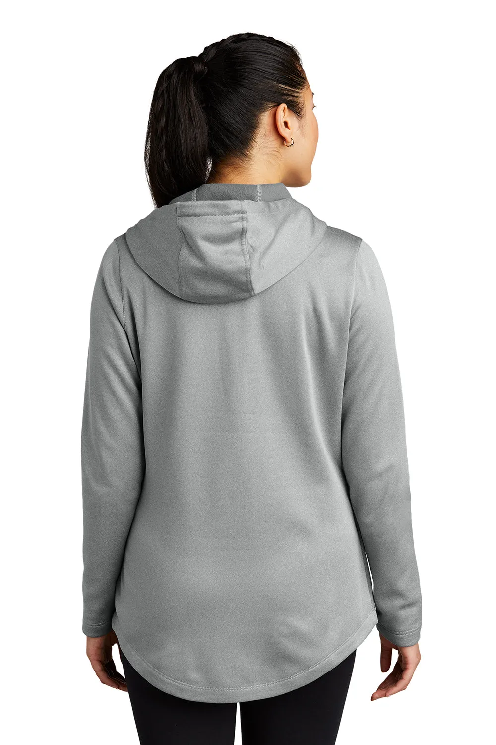Sport-Tek Damen Heather Sport-Wick Feuchtigkeitstransportierende Fleece Kapuzenpullover Hoodie mit Beuteltasche - Heather Dunkel Silbergrau