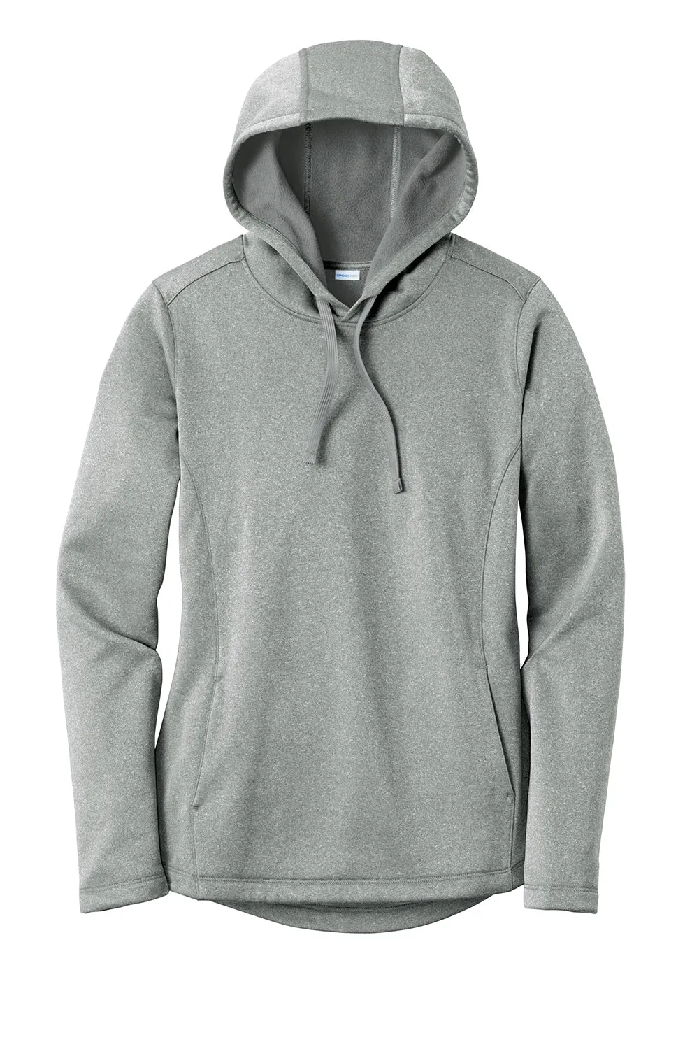 Sport-Tek Damen Heather Sport-Wick Feuchtigkeitstransportierende Fleece Kapuzenpullover Hoodie mit Beuteltasche - Heather Dunkel Silbergrau